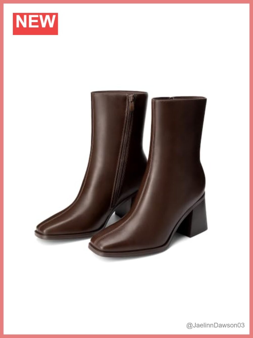 Square Toe Ankle Boots Faux Leather Chunky Heel Heeled Booties